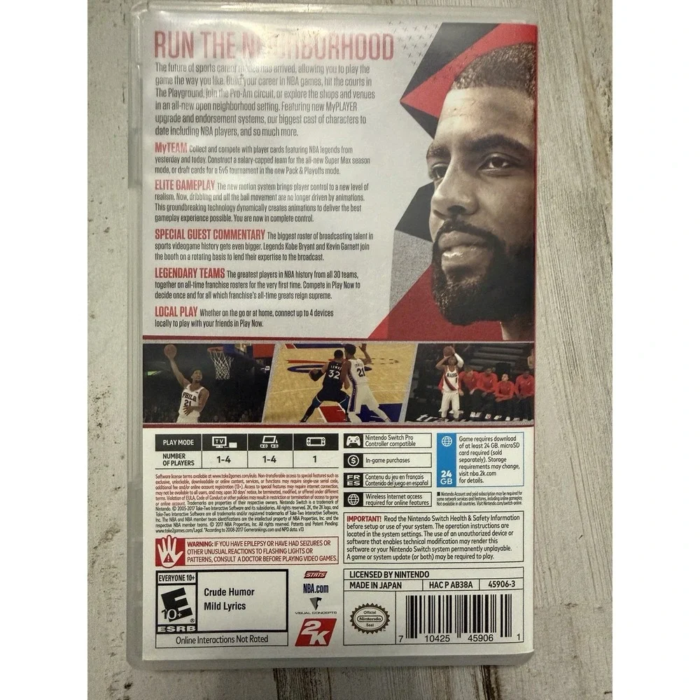 NBA 2K18 Nintendo Switch Kyrie Irving Complete w/ Case & Game Cartridge Tested